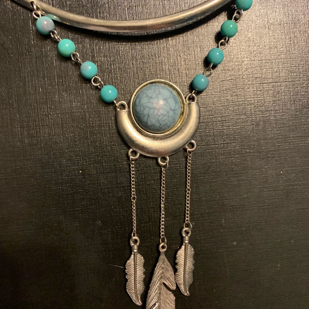 Sterling silver choker necklace adorned w turquois